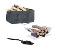 Relaxdays Firewood Set with Bag, Basket and Shovel
