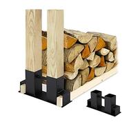 Relaxdays Firewood Stacking Aid Set of 2, DIY Wood Rack for 2x4s, Storage Stand, Coated Steel, Black