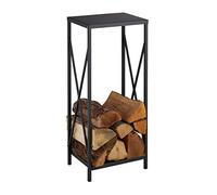 Relaxdays Firewood Storage Stand, Logs Rack for Indoors, Powder-Coated Metal, Wood Shelf, HWD: 80 x 34 x 25 cm, Black, Steel