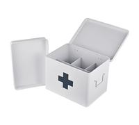 Relaxdays First Aid Box with Removable Insert, Metal, Handles, 21x28x20.5 cm, White