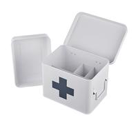 Relaxdays First Aid Box with Removable Insert, Metal with Handles, 16x21x15.5 cm, White