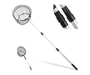 Relaxdays Fishing Landing Net, Telescopic Handle 60-130 cm, Foldable, Sturdy & Lightweight, Round, Ø 36 cm, Black/Silver