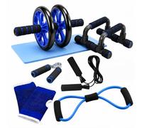 Relaxdays Fitness Set, 9-piece, colour choice | Ab wheel, push-up bars, hand gripper, skipping rope, resistance band, knee mat, wrist wraps