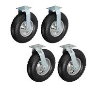 Relaxdays Fixed + 2x Swivel Castor Set, Heavy-duty Wheel with Pneumatic Tyres, 3.00-4, Transport 120 kg, Black/Silver, Steel, 25 x 20 x 13.5 cm