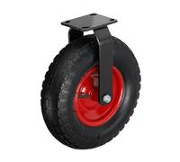 Relaxdays Fixed Castor, 120kg Load, Pneumatic Rubber Tire, Steel Mounting Plate, Heavy-Duty, Black/Red, 35x30x13.5cm