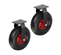 Relaxdays Fixed Castor Set, 2 pcs, 3.00-4 Pneumatic Tyres, Rubber & Steel, Heavy-Duty, Black/Red | 29x26x13.5 cm