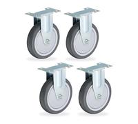 Relaxdays Fixed Castors, 4-Pack, 125 mm, TPR, Steel Plate, Ball Bearings, Non-Marking, Noise-Reducing, Grey/Silver