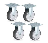 Relaxdays Fixed Castors, 4-Pack, 50 mm, TPR, Steel Plate, Ball Bearings, Non-Marking, Noise-Reducing, Grey/Silver