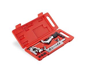 Relaxdays Flaring Tool, Set with Pipe Cutter, 5-16 mm, Brake Tube Kit, for Copper & Aluminium Pipes, Silver/Black/Red