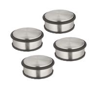 Relaxdays Set of 4 Door Bumpers, Stainless Steel, HxØ: 4.5x10.5cm, Flat & Heavy, Non-Slip, Slamming Brakes, Silver/Black