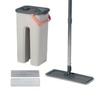 Relaxdays Flat Mop Set, 3L bucket with wringer, 2 compartments, grey