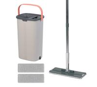 Relaxdays Flat Mop Set, 5-litre wringing bucket, 2-chamber, grey