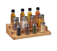 Relaxdays Spice Rack Bamboo, Kitchen Organiser, Seasoning Storage, Space-Saving, 3 Levels, HWD: 9 x 38 x 22 cm, Natural, 1 Item