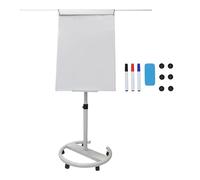 Relaxdays flipchart whiteboard, Magnetic, Height-Adjustable, castors, Pen Tray, Aluminium Frame, HxW: 100x70 cm, White