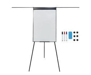 Relaxdays flipchart whiteboard, magnetic, height-adjustable, tripod, pen tray, aluminium frame, HB: 100x70 cm, black