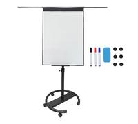 Relaxdays Flipchart Whiteboard, Magnetic, Height-Adjustable with Castors, Pen Tray, Aluminium Frame, 200x70x65 cm, Black