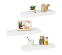 Relaxdays Floating Shelf, Set of 3, Decorative Wall Rack, MDF, Modern Design, Suspended Board, HWD: 3.5x38x15 cm, White, Fibreboard