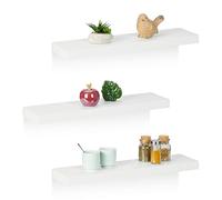 Relaxdays Floating Shelf, Set of 3, Decorative Wall Rack, MDF, Modern Design, Suspended Board, HWD: 3.5x60x15 cm, White, Fibreboard