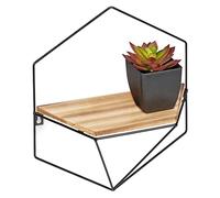 Relaxdays Floating Shelf, Wall Mounted Hexagon, Lattice Frame, Iron & MDF, HxBxT: 35 x 31 x 13,5 cm, Black/Light Brown, fibreboard 50%
