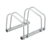Relaxdays Floor Bike Rack, for 2 Bicycles, Wheel Width up to 60 mm, Metal, Outdoor Parking Stand, Garage, Steel, Silver, 26.5 x 40.5 x 33 cm