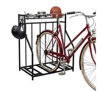Relaxdays Multi-Bike Floor Stand for 3 Bikes, Adjustable Tire Width, Basket & Hooks, 103.5 x 91 x 55 cm, Black