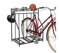 Relaxdays Floor Bike Stand for 3 Bikes, Adjustable Width, Basket & Hooks, Anthracite, 103.5 x 91 x 55 cm