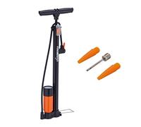 Relaxdays Floor Pump Gauge, Double Head, 3 Attachments, High Pressure, Universal, All Valves, Black/Orange, Aluminium, 60 x 20 x 5 cm