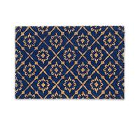 Relaxdays Floral Pattern Door mat Doormat Coir Welcome, 40 x 60 cm, Inside & Outside, Non-Slip Shoe Wiper, Blue/Coir