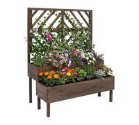 Relaxdays flower box with trellis, HWD: 135x109x62 cm, wood, 2 planters & privacy screen, raised bed, dark brown