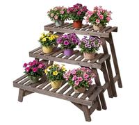 Relaxdays Flower Stand, 3-piece set, height: 19.5 / 33 / 49 cm, brown