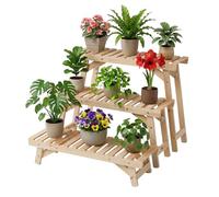 Relaxdays Flower Stand, 3-piece set, height: 19.5 / 33 / 49 cm, natural