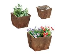 Relaxdays Flowerpot Set of 3, Coconut Fibre, Square, 3 Sizes, Garden, Balcony & Windowsill, Planter with Foil, Natural, Coco, 18 x 23 x 23 cm