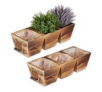 Relaxdays Flowerpot with 3 Sections, Weatherproof, Garden, Balcony and Windowsill, Fir, 12.5 x 43.5 x 17.5cm, Natural, Wood