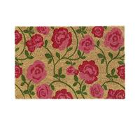 Relaxdays Flowers Roses Welcome Doormat Rubber, 40 x 60 cm, Door Mat Inside & Outside, Non-Slip, Pink/Coir, Coco