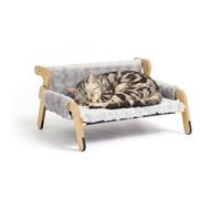 Relaxdays Fluffy Cat Bed, Raised Cat Hammock, Grey/Natural