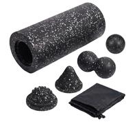 Relaxdays Foam Roller, 5pc, Black | Massage ball, duo ball, trigger massager, spiked half-ball, self-massage