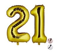 Relaxdays Foil 21, Jumbo 21st Birthday, to Hang, XXL, Number Balloons, 85-100 cm, Gold, One Size