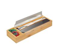 Relaxdays Foil dispenser for drawer, for aluminium foil and cling film, bamboo and stainless steel, H x W x D: 5.5 x 39.5 x 13 cm, natural
