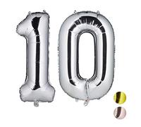 Relaxdays Foil Number 10, Giant, Birthday, Air or Helium Party Balloon, 85-100 cm, Silver, One Size