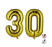 Relaxdays Foil Number 30, Jumbo, 30th Birthday, Anniversary, 85-100 cm, Giant Balloon, Gold, One Size