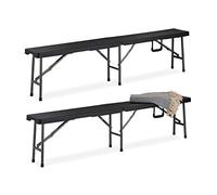Relaxdays Fold-up Bench, 2x Set, Folding Picnic Seat, Beer Garden, Pub, Camp, HxWxD: 43 x 179 x 24.5 cm, Plastic, Black