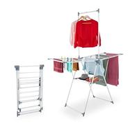 Relaxdays foldable airer, clothes rail, 15 m drying length, HxWxD: 199 x 155 x 69 cm, steel, space-saving, white, Plastic, Iron
