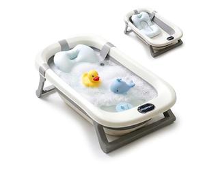 Relaxdays Foldable Baby Bath with Soft Cushion, up to 30 kg, Cream/Grey | HWD: 20x78x50 cm, PP