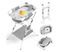 Relaxdays Foldable Baby Bath with Stand & Cushion, HxWxD 20.5 x 65 x 45.5 cm, up to 40 kg, White/Grey