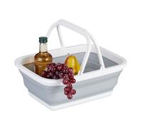 Relaxdays Foldable Basket, Shopping, Carry Bag, Picnic, Portable, HxWxD: 15.5 x 38.5 x 28.5 cm, Washing Up, White/Grey