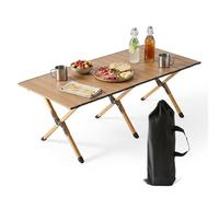 Relaxdays Foldable Camping Table, Height-Adjustable, Wood-Effect, 44x120x60 cm, with Carrying Bag, Natural