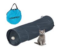Relaxdays Foldable Cat Tunnel, Pet Toy with Ball, Interactive Play, Pop-up Function, WxD: approx. 88 x 25 cm, Grey, Polyester, 25 x 88 x 25 cm