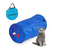 Relaxdays Foldable Cat Tunnel, WxD: approx. 48 x 26 cm, Tube with Toy & Travel Bag, Interactive Play Accessory, Blue, Polyester, 26 x 48 x 26 cm
