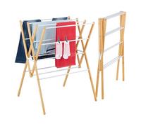 Relaxdays Foldable Dryer, 12 rods, HxWxD: 93 x 70 x 62 cm, Bamboo, Metal, Tower Airer, Natural/White, Iron