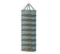 Relaxdays Foldable Drying Net, 8-Tier Rack for Herbs, Fruit, Vegetables, Hanging Dryer, Green/Orange, Polyester, Plastic, 198 x 60 x 40 cm